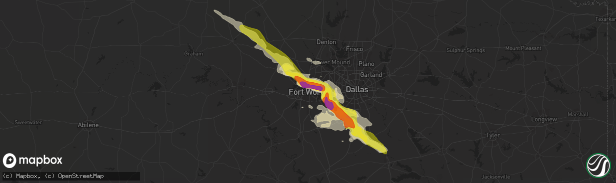 Hail map in Fort Worth, TX on April 27, 2020