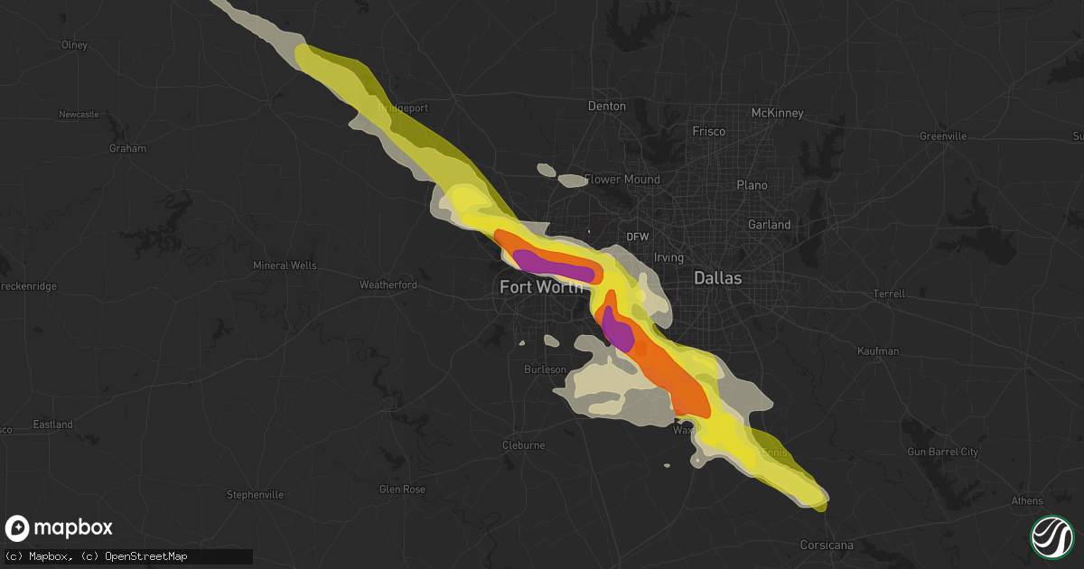 Hail map in Fort Worth, TX on April 27, 2020