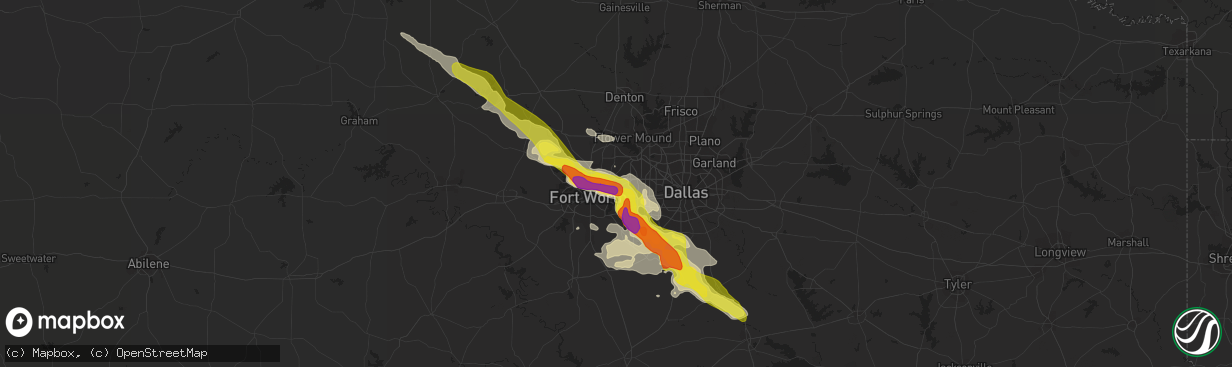 Hail map in Hurst, TX on April 27, 2020