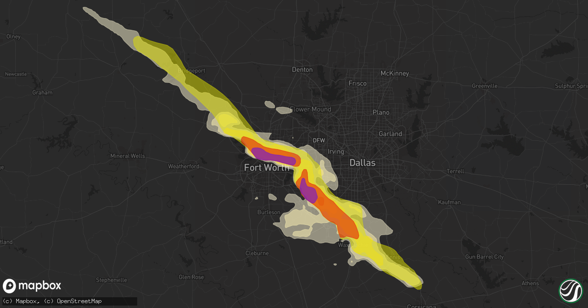 Hail map in Hurst, TX on April 27, 2020