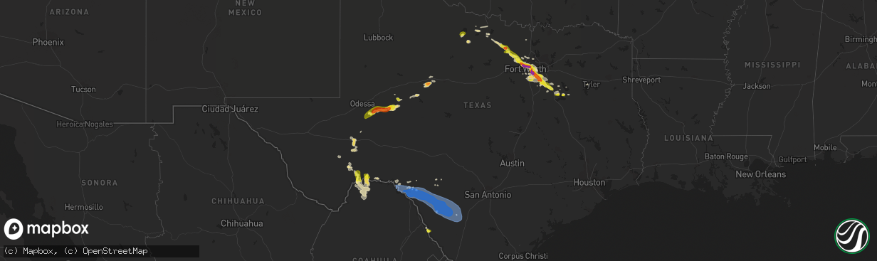 Hail map in Texas on April 27, 2020