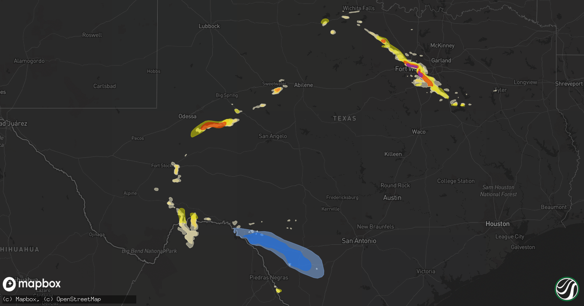 Hail map in Texas on April 27, 2020