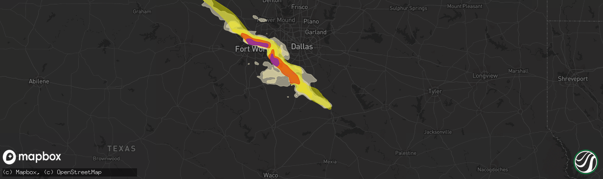 Hail map in Waxahachie, TX on April 27, 2020