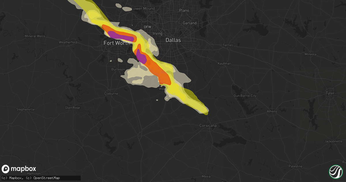 Hail map in Waxahachie, TX on April 27, 2020