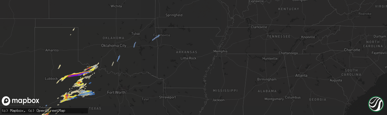 Hail map in Arkansas on April 27, 2021