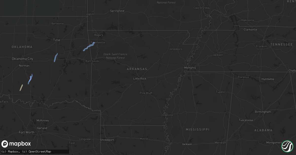 Hail map in Arkansas on April 27, 2021