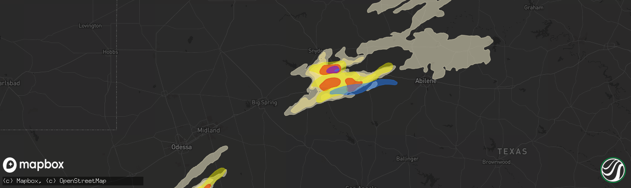 Hail map in Colorado City, TX on April 27, 2021