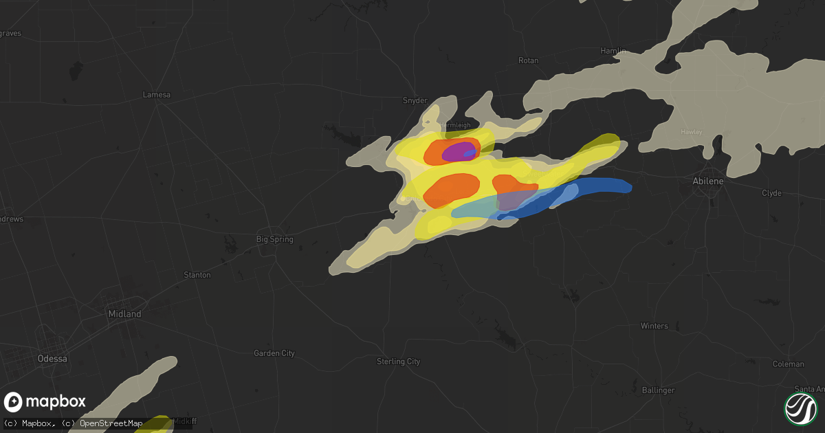 Hail map in Colorado City, TX on April 27, 2021