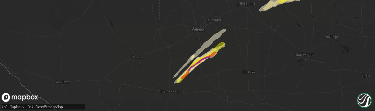 Hail map in Crane, TX on April 27, 2021