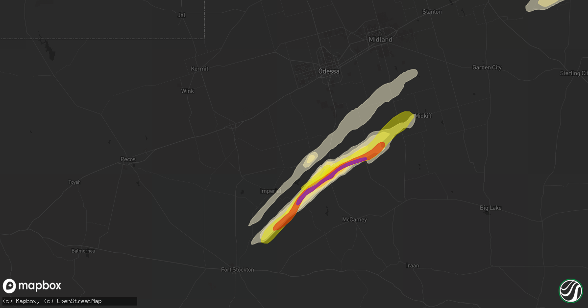 Hail map in Crane, TX on April 27, 2021