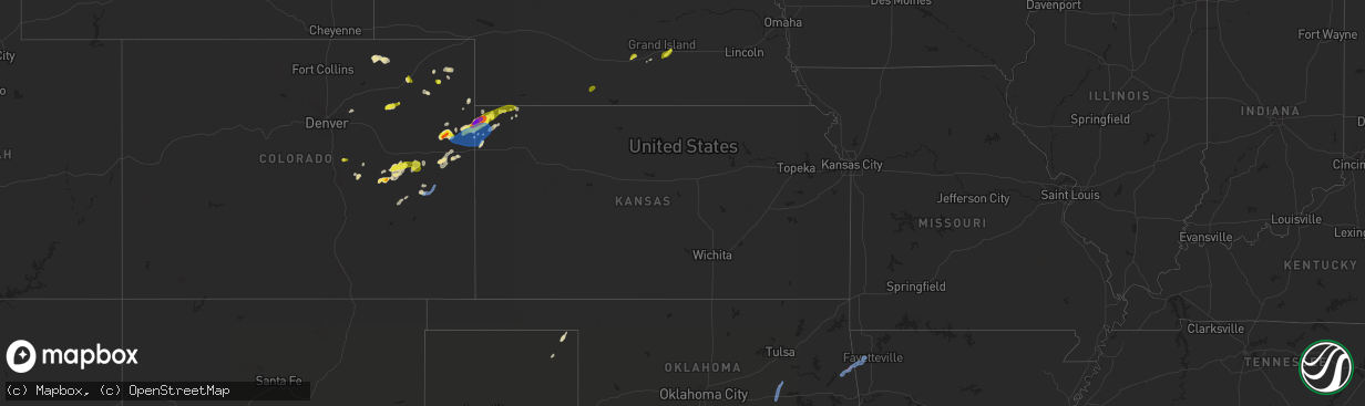 Hail map in Kansas on April 27, 2021