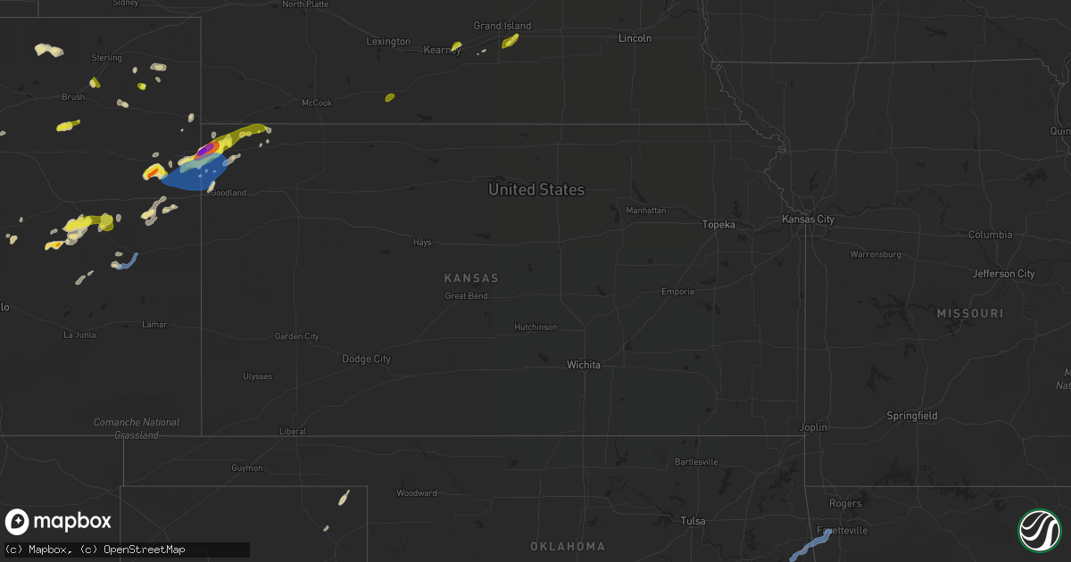 Hail map in Kansas on April 27, 2021