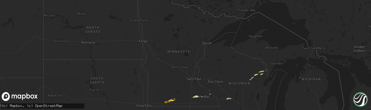 Hail map in Minnesota on April 27, 2021