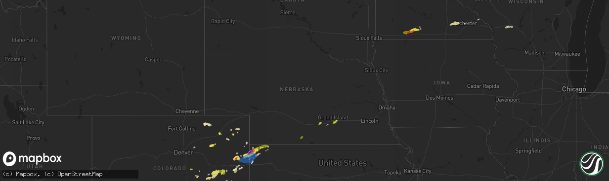 Hail map in Nebraska on April 27, 2021