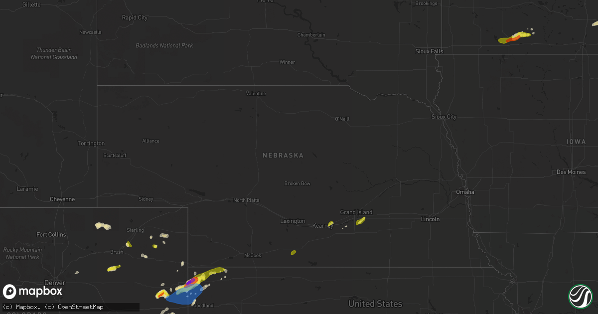 Hail map in Nebraska on April 27, 2021