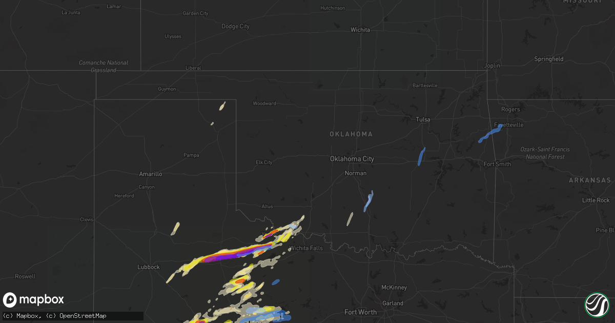 Hail map in Oklahoma on April 27, 2021