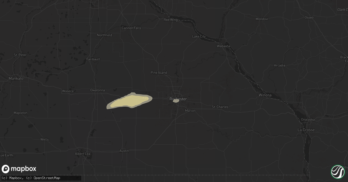 Hail map in Rochester, MN on April 27, 2021