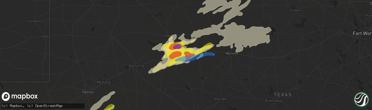 Hail map in Roscoe, TX on April 27, 2021