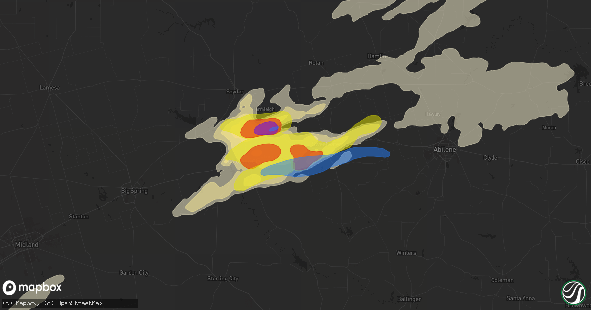 Hail map in Roscoe, TX on April 27, 2021