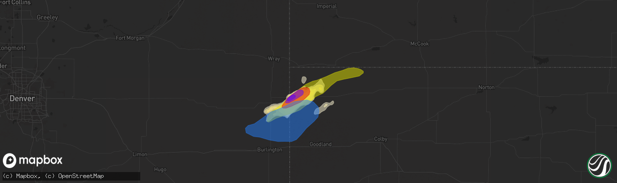 Hail map in Saint Francis, KS on April 27, 2021