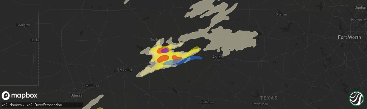 Hail map in Sweetwater, TX on April 27, 2021