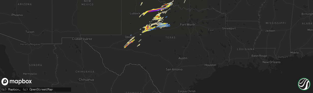 Hail map in Texas on April 27, 2021