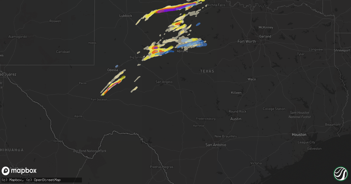 Hail map in Texas on April 27, 2021