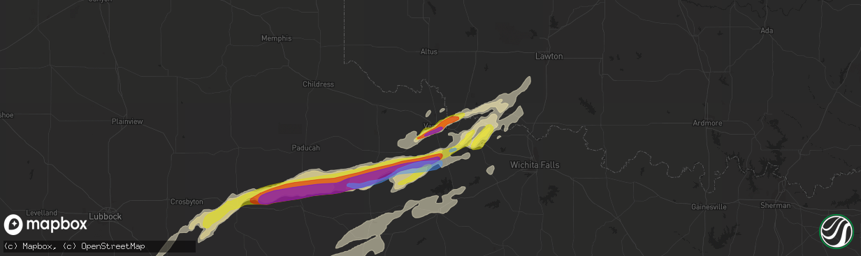 Hail map in Vernon, TX on April 27, 2021