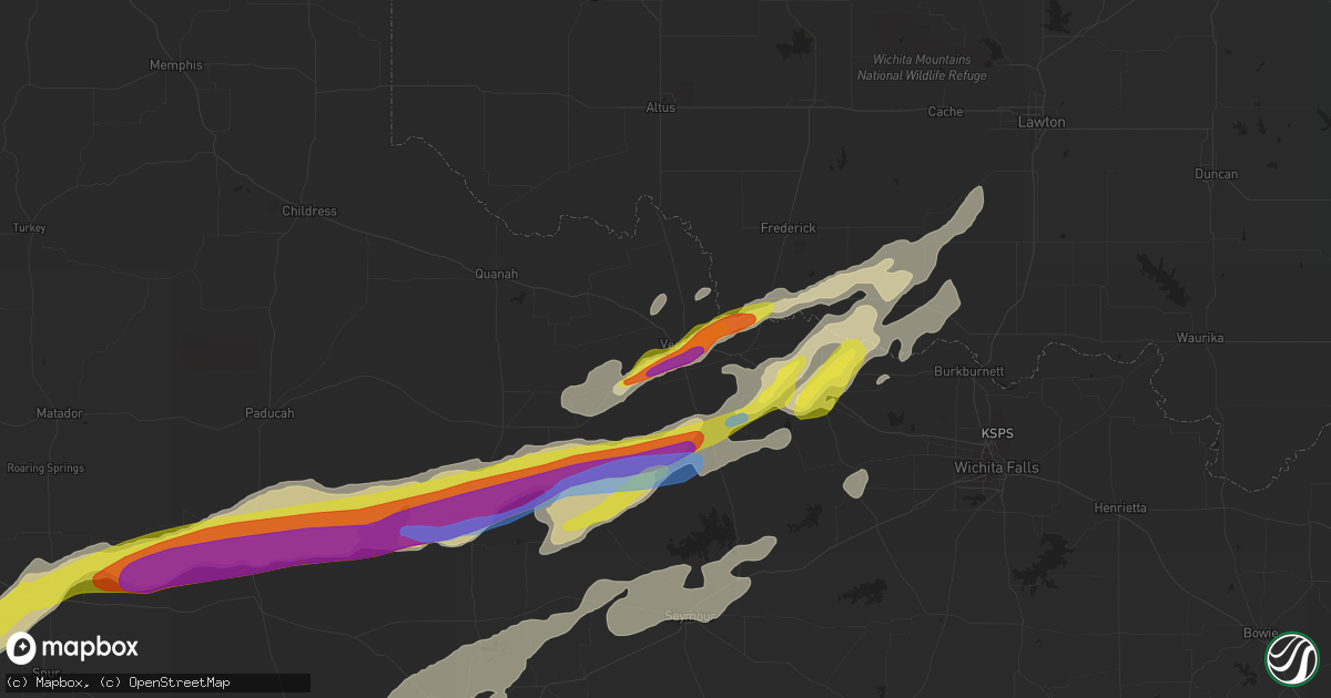 Hail map in Vernon, TX on April 27, 2021