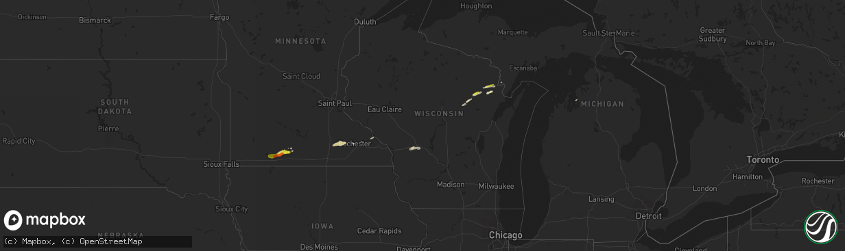 Hail map in Wisconsin on April 27, 2021