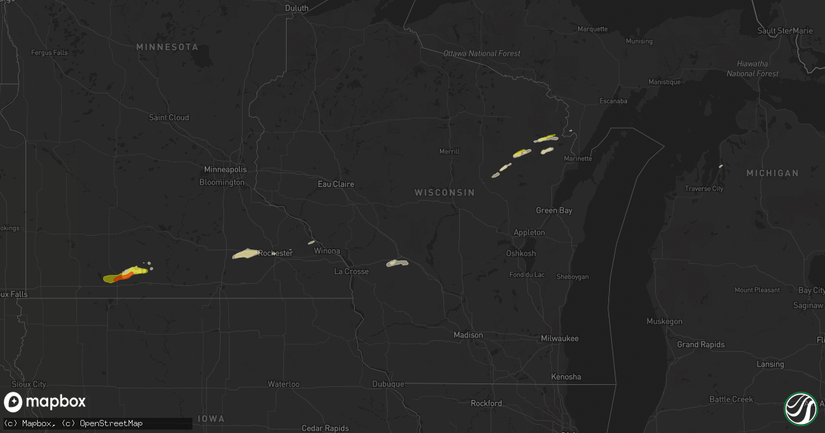 Hail map in Wisconsin on April 27, 2021