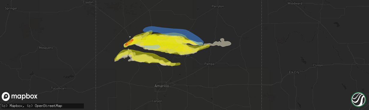 Hail map in Borger, TX on April 27, 2022