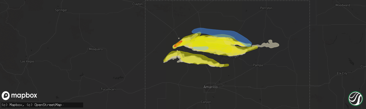 Hail map in Channing, TX on April 27, 2022