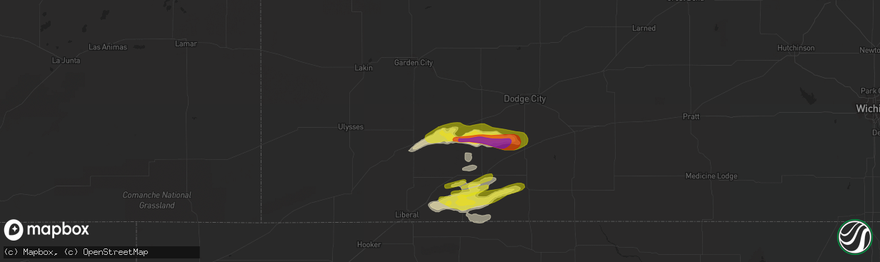 Hail map in Copeland, KS on April 27, 2022