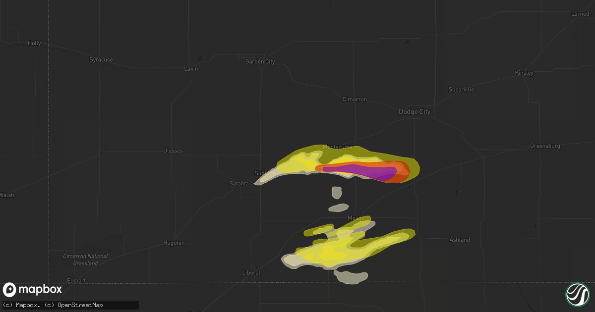 Hail map in Copeland, KS on April 27, 2022