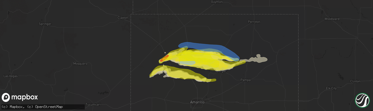 Hail map in Dumas, TX on April 27, 2022