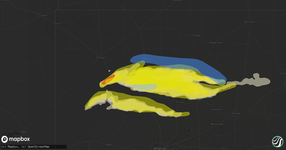 Hail map in Dumas, TX on April 27, 2022