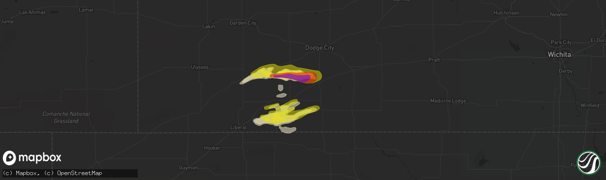 Hail map in Fowler, KS on April 27, 2022