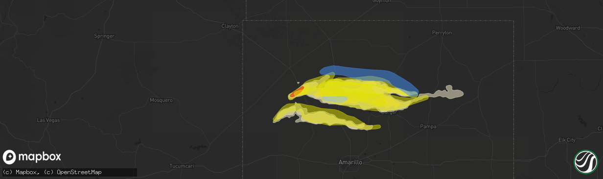 Hail map in Hartley, TX on April 27, 2022