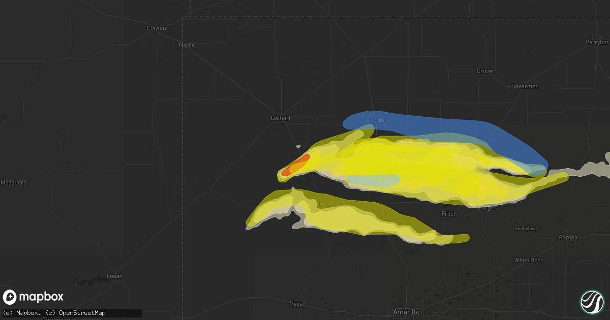 Hail map in Hartley, TX on April 27, 2022