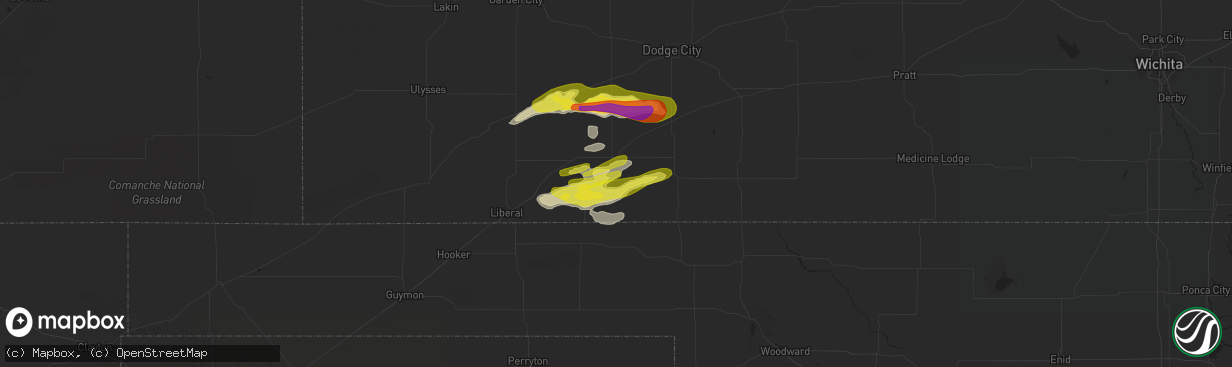 Hail map in Meade, KS on April 27, 2022