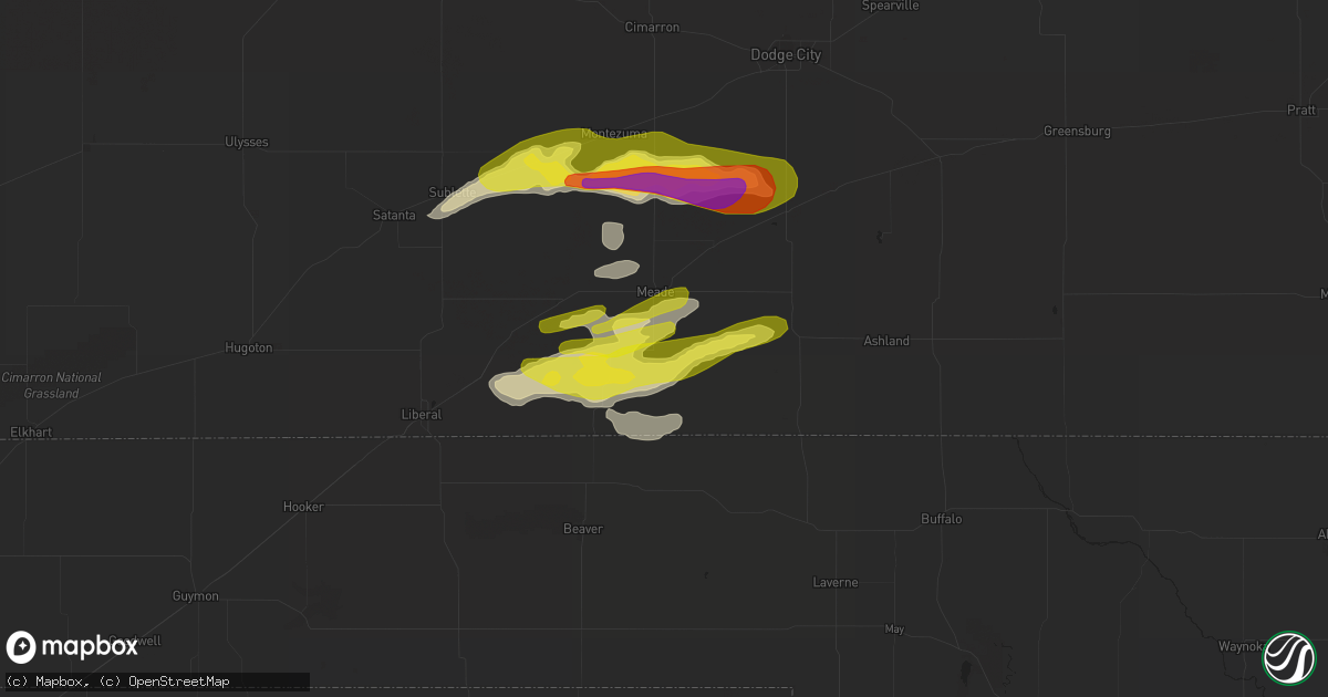 Hail map in Meade, KS on April 27, 2022