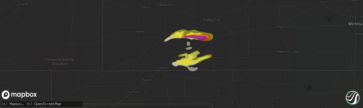 Hail map in Plains, KS on April 27, 2022