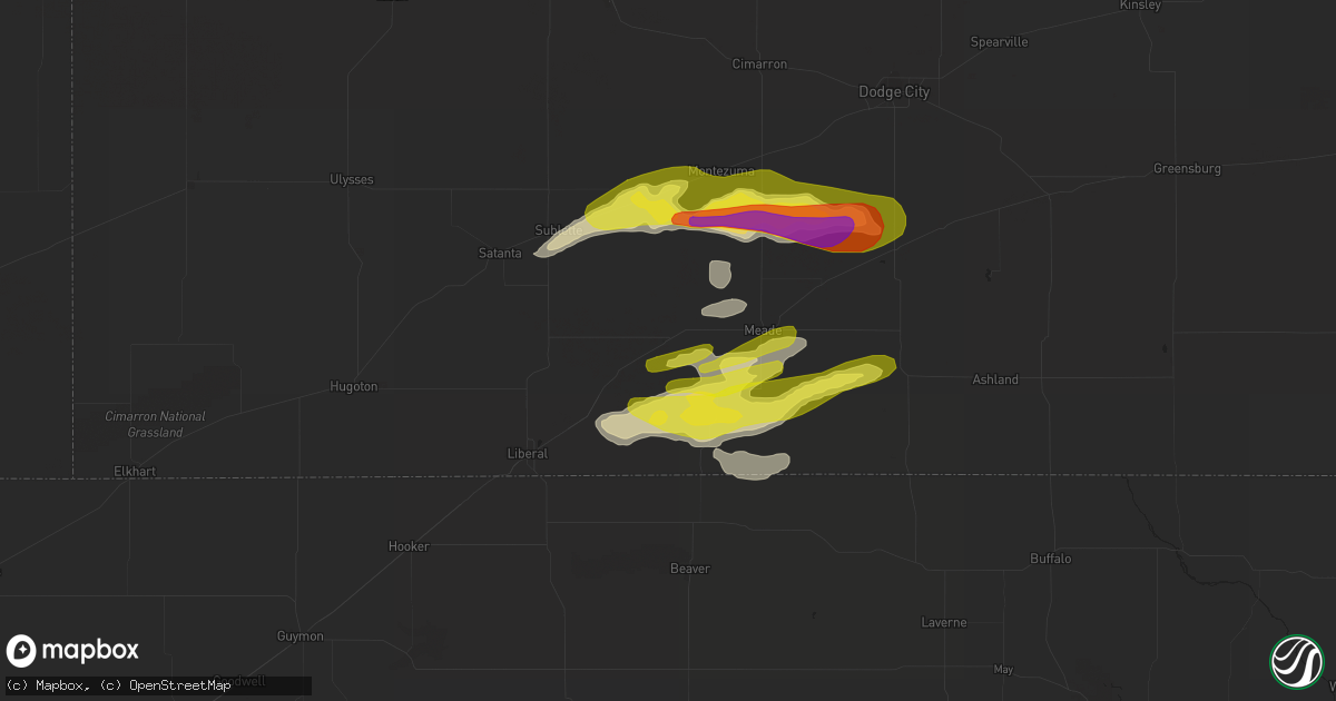 Hail map in Plains, KS on April 27, 2022