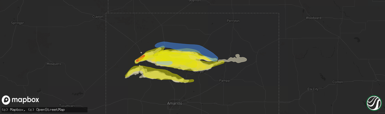 Hail map in Stinnett, TX on April 27, 2022