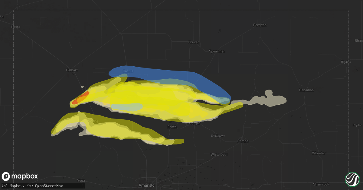 Hail map in Stinnett, TX on April 27, 2022