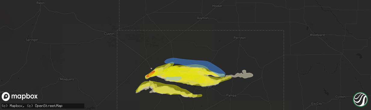 Hail map in Sunray, TX on April 27, 2022