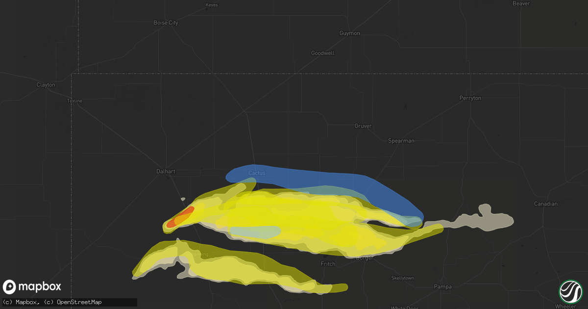 Hail map in Sunray, TX on April 27, 2022