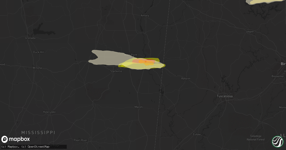 Hail map in Columbus, MS on April 27, 2023