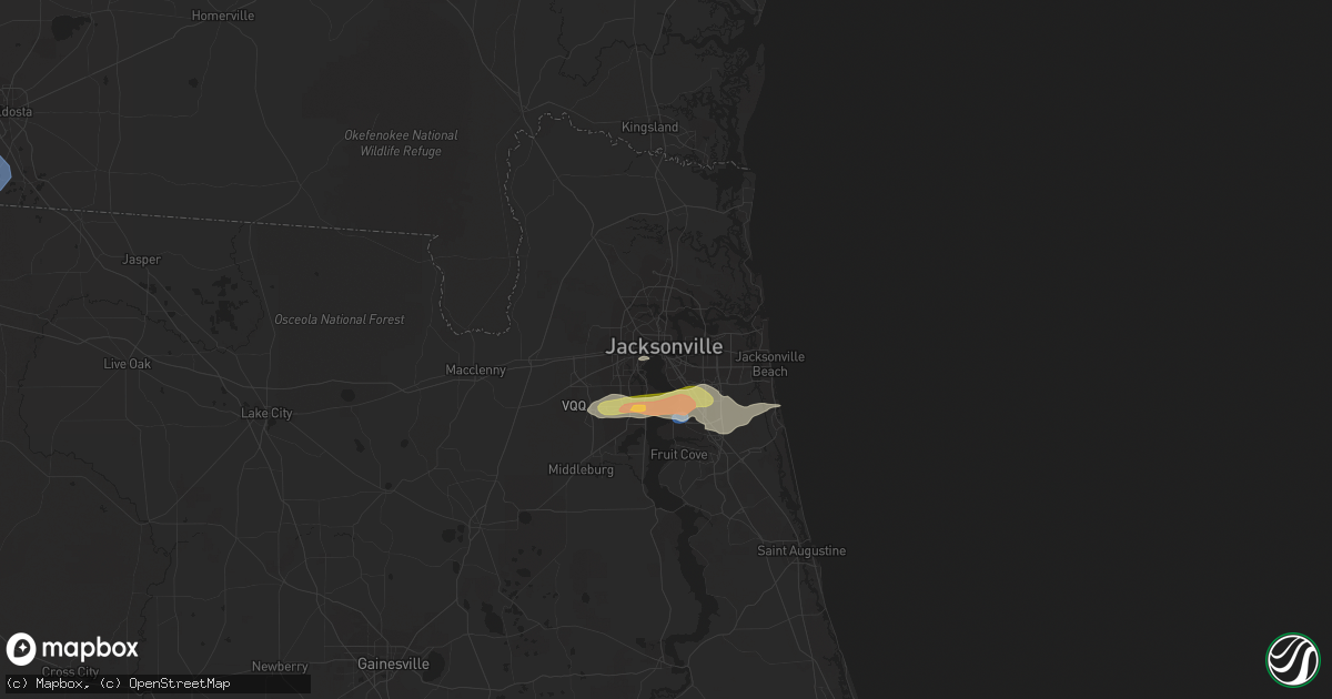 Hail map in Jacksonville, FL on April 27, 2023